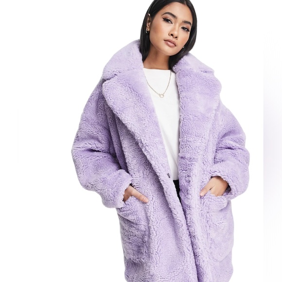 Topshop Jackets & Blazers - NWT - Topshop teddy midi coat with patch pockets in purple. Size 4 only.